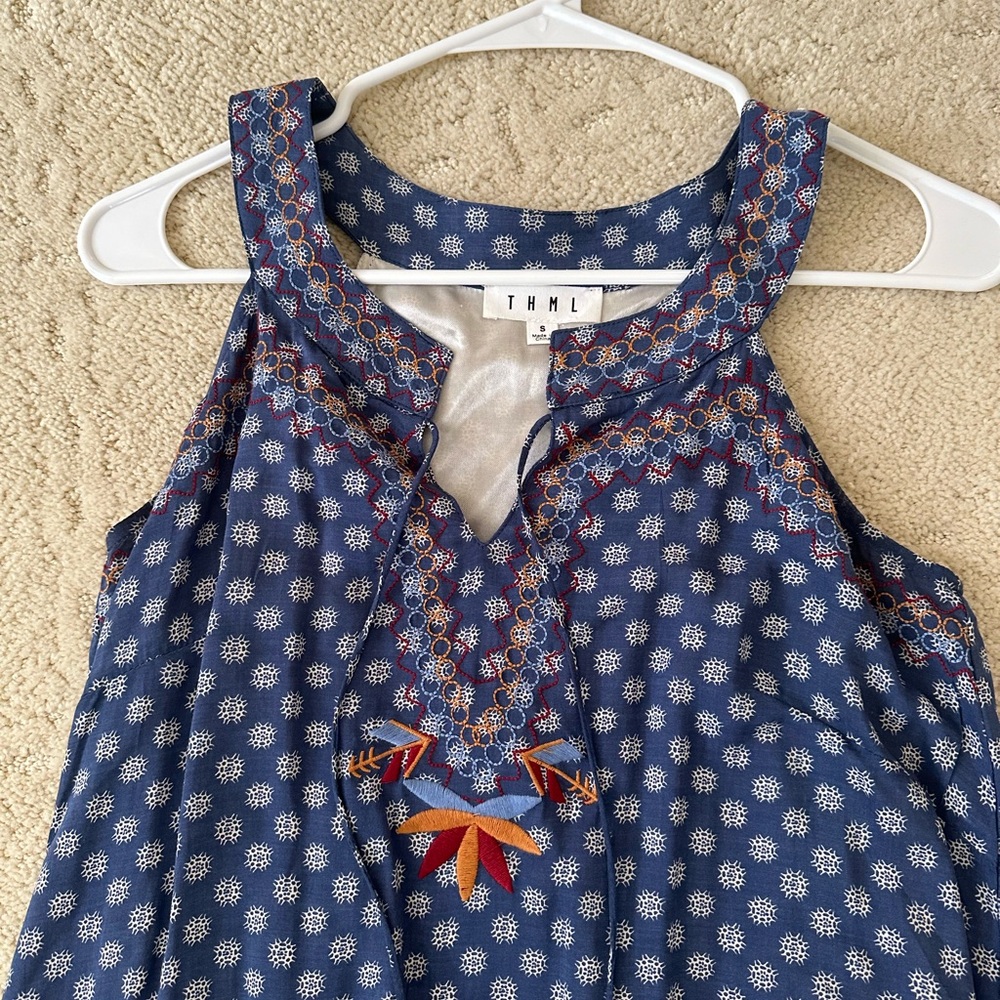 THML printed dress with embroidery neckline and tassel ties - Picture 2 of 2